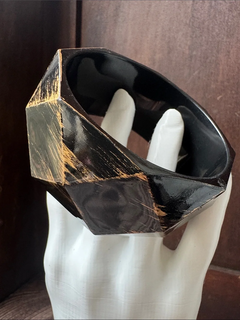Black and Gold Geometric Retro Bangle Bracelet